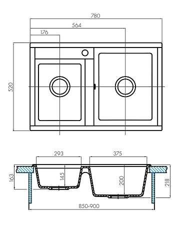 Кухонная мойка Aquaton Делия 78 DBL 1A723132DE230 из литого мрамора, две чаши, серый Кухонная мойка Aquaton Делия 78 DBL 1A723132DE230 из литого мрамора, две чаши, серый