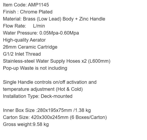 Смеситель для раковины ARROW AMP1145 хром Смеситель для раковины ARROW AMP1145 хром