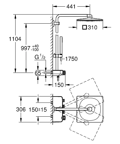 Душевая система GROHE Euphoria SmartControl 310 DUO Cube с термостатом (26508000) Душевая система GROHE Euphoria SmartControl 310 DUO Cube с термостатом (26508000)