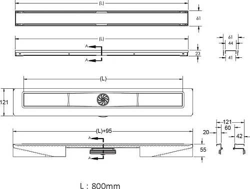Душевой лоток BERGES В1 Antik 800, золото глянец, S-сифон D50 H60 боковой 092126 Душевой лоток BERGES В1 Antik 800, золото глянец, S-сифон D50 H60 боковой 092126