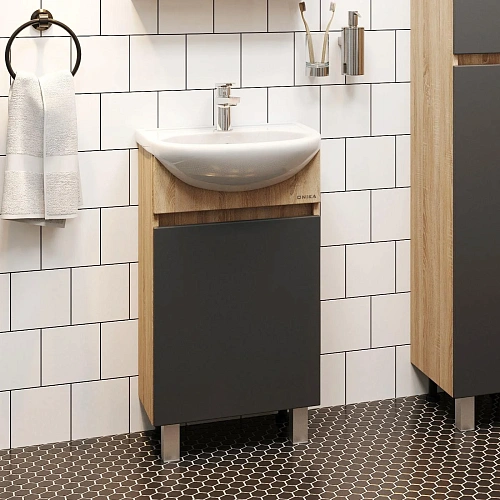 Тумба под раковину Onika Милтон 45 см 104512 напольная, серая/дуб сонома (дляУют 45) Тумба под раковину Onika Милтон 45 см 104512 напольная, серая/дуб сонома (дляУют 45)