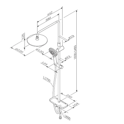 Душевая система AM.PM Like F0780222 верхний душ 220мм, штанга 1030-1460 мм Душевая система AM.PM Like F0780222 верхний душ 220мм, штанга 1030-1460 мм