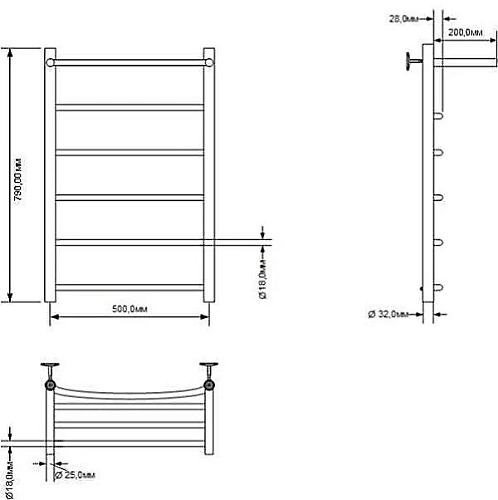 Полотенцесушитель водяной Aquanet Romeo с полкой 800x500, с полкой, хром 00266729 Полотенцесушитель водяной Aquanet Romeo с полкой 800x500, с полкой, хром 00266729