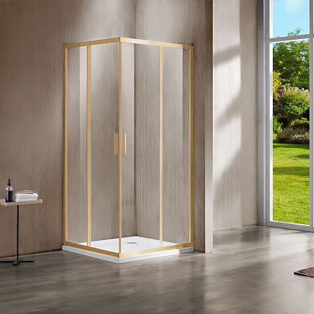 Душевой уголок Vincea Garda VSS-1G8011CLG 1100x800 брашированное золото стекло прозрачное