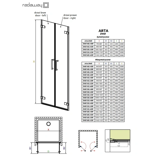 Душевая дверь Radaway Arta 386181-03-01R 45 см R Душевая дверь Radaway Arta 386181-03-01R 45 см R