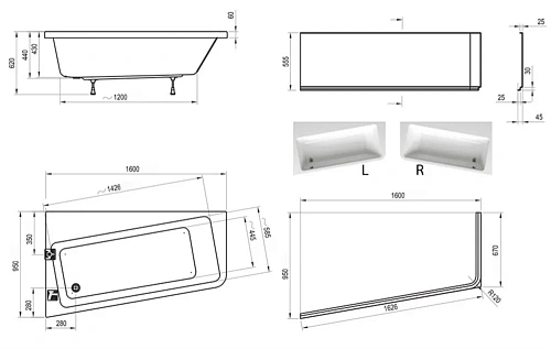 Акриловая ванна Ravak 10° 160x100 L арт. C831000000 Акриловая ванна Ravak 10° 160x100 L арт. C831000000