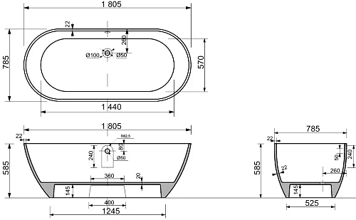 Ванна из искусственного камня STWORKI Берген 180х80 573845 Ванна из искусственного камня STWORKI Берген 180х80 573845