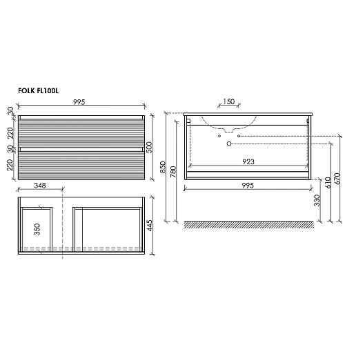 Тумба под раковину Sancos Folk FL100LES левая 995х445х500 Ergraut soft, подвесная Тумба под раковину Sancos Folk FL100LES левая 995х445х500 Ergraut soft, подвесная