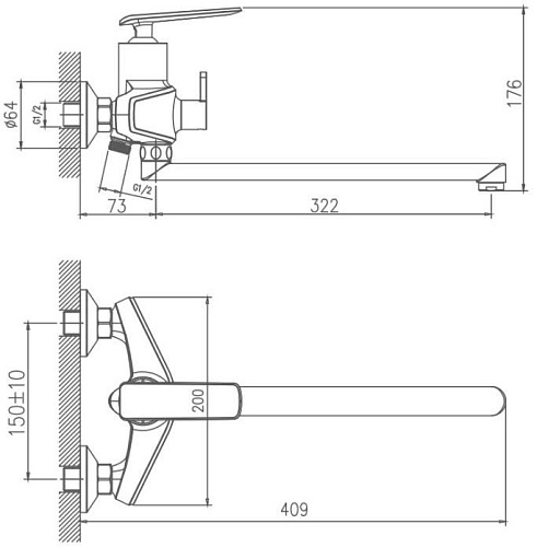 Смеситель для ванны Haiba HB22548-7, черный Смеситель для ванны Haiba HB22548-7, черный