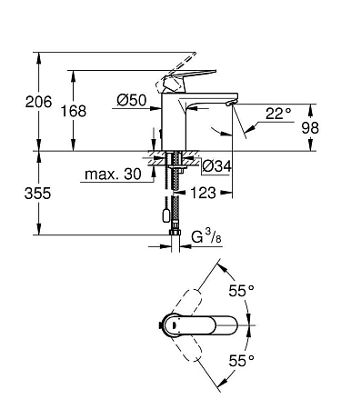 Смеситель для раковины GROHE Eurosmart Cosmopolitan с цепочкой, средний излив, хром (23326000) Смеситель для раковины GROHE Eurosmart Cosmopolitan с цепочкой, средний излив, хром (23326000)