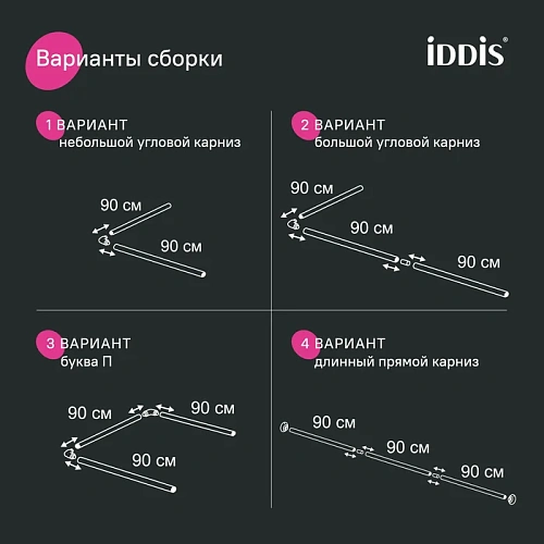 Карниз для ваны IDDIS 060A200i14 90-180 см, черный, угловой Карниз для ваны IDDIS 060A200i14 90-180 см, черный, угловой
