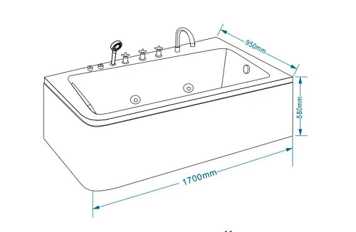 Акриловая ванна GROSSMAN GR-17095-1L (95x170x58) гидромассажная Акриловая ванна GROSSMAN GR-17095-1L (95x170x58) гидромассажная