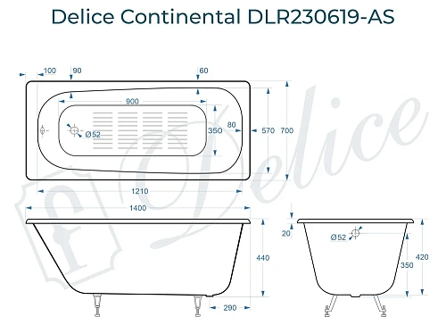 Ванна чугунная Delice Continental 1400х700 с антискользящим покрытием DLR230619-AS Ванна чугунная Delice Continental 1400х700 с антискользящим покрытием DLR230619-AS