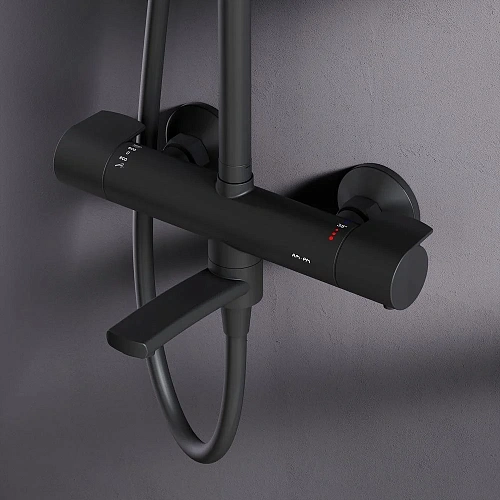 Душевая система AM.PM X-Joy F0785A522 с термостатом, верхний душ 220мм, черный Душевая система AM.PM X-Joy F0785A522 с термостатом, верхний душ 220мм, черный