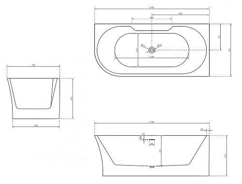 Акриловая ванна ABBER AB9335-1.7 R 170x78 правосторонняя, белая Акриловая ванна ABBER AB9335-1.7 R 170x78 правосторонняя, белая
