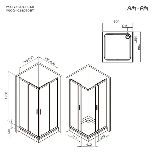 Душевой уголок AM.PM Gem W90G-403-8080-BT 80x80 черный матовый, стекло прозрачное Душевой уголок AM.PM Gem W90G-403-8080-BT 80x80 черный матовый, стекло прозрачное