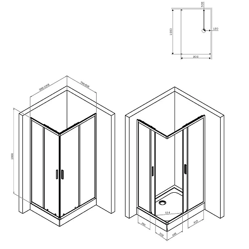 Душевой уголок AM.PM Gem S W93G-404-100280-BT 100х80 стекло прозрачное, профиль черный матовый Душевой уголок AM.PM Gem S W93G-404-100280-BT 100х80 стекло прозрачное, профиль черный матовый