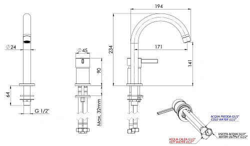 Смеситель для раковины Remer Metrica MC57BG, золото брашированное Смеситель для раковины Remer Metrica MC57BG, золото брашированное