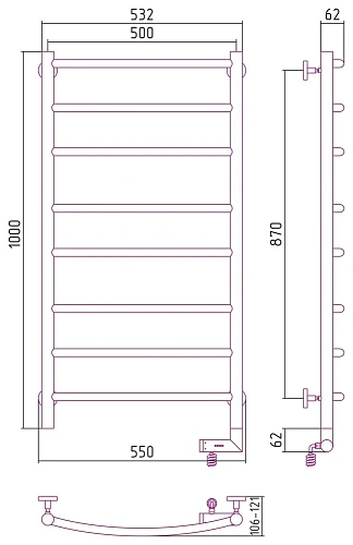 Полотенцесушитель электрический Сунержа Галант 2.0 1000х500 МЭМ правый 00-5201-1050 Без покрытия Полотенцесушитель электрический Сунержа Галант 2.0 1000х500 МЭМ правый 00-5201-1050 Без покрытия