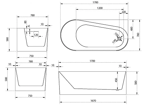 Акриловая ванна ABBER AB9496-1.7 R 170x78 правосторонняя, белая Акриловая ванна ABBER AB9496-1.7 R 170x78 правосторонняя, белая