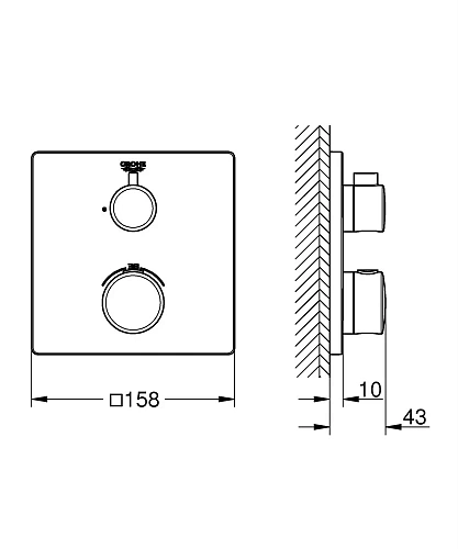 Смеситель для душа GROHE Grohtherm термостатический, квадратная розетка, хром (24078000) Смеситель для душа GROHE Grohtherm термостатический, квадратная розетка, хром (24078000)