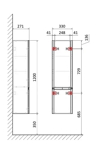 Шкаф-пенал AQUAme S4 AQM9004GM серый Шкаф-пенал AQUAme S4 AQM9004GM серый