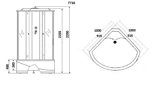 Душевая кабина Niagara Luxe NG-7710G (1000x1000х2150) высокий поддон стенки золото Душевая кабина Niagara Luxe NG-7710G (1000x1000х2150) высокий поддон стенки золото