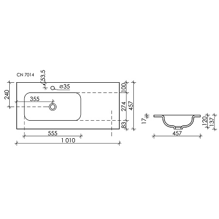 Раковина Ceramica Nova Grace CN7014MB накладная с отверстием под смеситель 1010x457x137мм, чаша слева, черный матовый Раковина Ceramica Nova Grace CN7014MB накладная с отверстием под смеситель 1010x457x137мм, чаша слева, черный матовый