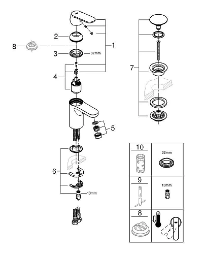 Смеситель для раковины DN 15 GROHE Eurosmart Cosmopolitan однорычажный, хром (23925000) Смеситель для раковины DN 15 GROHE Eurosmart Cosmopolitan однорычажный, хром (23925000)