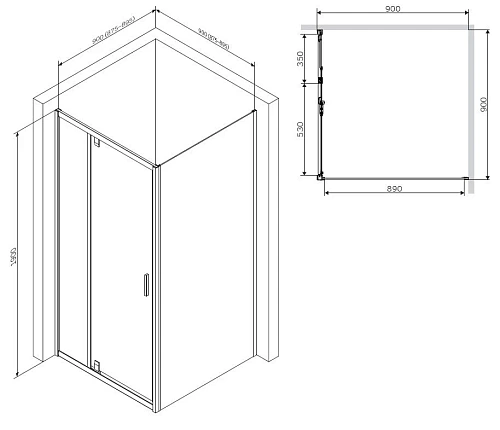Душевой уголок AM.PM Gem W90G-404-090MT Sqare Pivot 90x90 стекло прозрачное, профиль хром матовый Душевой уголок AM.PM Gem W90G-404-090MT Sqare Pivot 90x90 стекло прозрачное, профиль хром матовый