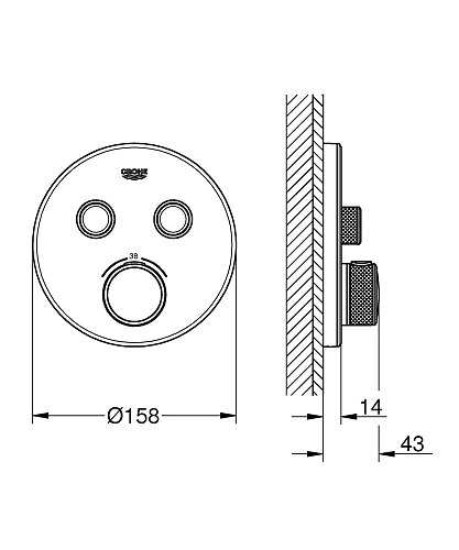 Смеситель для душа GROHE Grohtherm SmartControl на 2 выхода, белая луна (29151LS0) внешняя часть тер Смеситель для душа GROHE Grohtherm SmartControl на 2 выхода, белая луна (29151LS0) внешняя часть тер