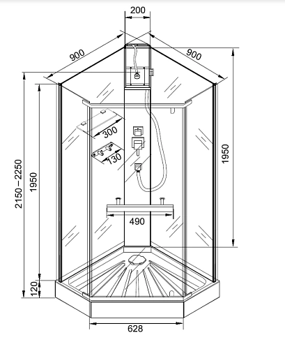 Душевая кабина Ceruttispa CHIKA901B без крыши 90x90x215-225 профиль черный, стекло прозрачное Душевая кабина Ceruttispa CHIKA901B без крыши 90x90x215-225 профиль черный, стекло прозрачное