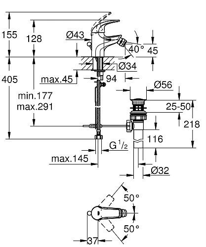 Смеситель для биде GROHE BauCurve с донным клапаном, хром (32849000) Смеситель для биде GROHE BauCurve с донным клапаном, хром (32849000)