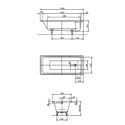 Стальная ванна KALDEWEI Puro 170x75 easy-clean mod. 652 256200013001 Стальная ванна KALDEWEI Puro 170x75 easy-clean mod. 652 256200013001