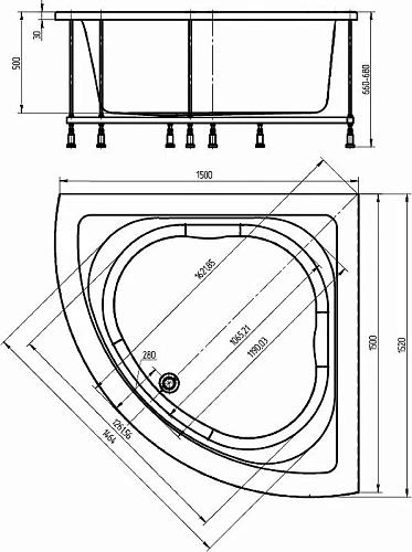 Акриловая ванна Aquatek Юпитер пустая с фронтальным экраном вклеенный каркас UPT150-0000026 Акриловая ванна Aquatek Юпитер пустая с фронтальным экраном вклеенный каркас UPT150-0000026
