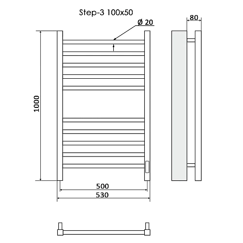 Полотенцесушитель электрический Ника STEP-3 100/50 правый тэн Полотенцесушитель электрический Ника STEP-3 100/50 правый тэн
