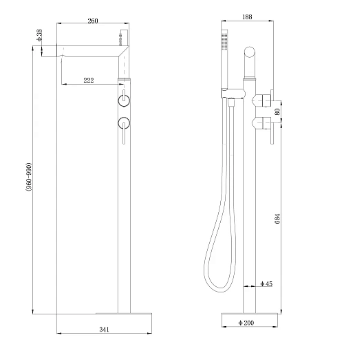Смеситель для ванны ABBER Perfekte 316 AF8A15BG отдельностоящий, золото брашированное Смеситель для ванны ABBER Perfekte 316 AF8A15BG отдельностоящий, золото брашированное