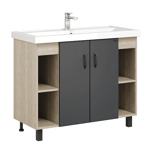 Тумба под раковину Onika Тимбер 100 см 110010 напольная, серая мат./дуб сонома (для Фостер 100) Тумба под раковину Onika Тимбер 100 см 110010 напольная, серая мат./дуб сонома (для Фостер 100)