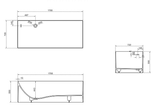Ванна отдельностоящая ABBER AS9640-1.7 170x72 универсальная, белая матовая, искусственный камень Ванна отдельностоящая ABBER AS9640-1.7 170x72 универсальная, белая матовая, искусственный камень