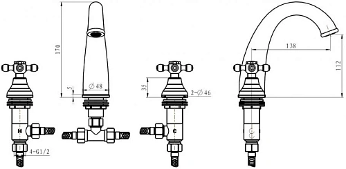 Смеситель для раковины Boheme Tradizionale Oro 297 на 3 отверстия Смеситель для раковины Boheme Tradizionale Oro 297 на 3 отверстия