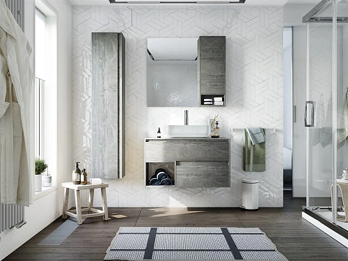 Комплект мебели STWORKI Карлстад 90 дуб рошелье, монте тиберио, в стиле лофт, серая, подвесная (комп 425502 Комплект мебели STWORKI Карлстад 90 дуб рошелье, монте тиберио, в стиле лофт, серая, подвесная (комп 425502