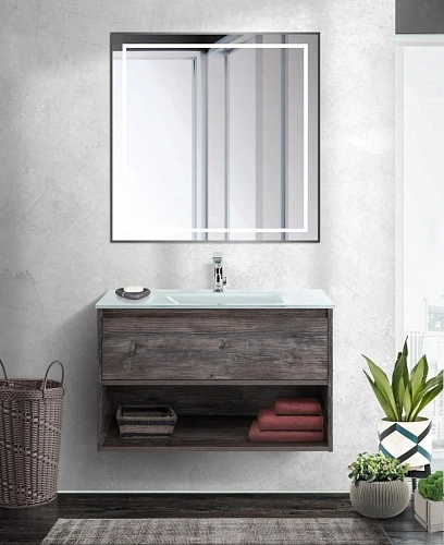 Зеркало BelBagno SPC-KRAFT-800-800-LED-TCH-WARM-NERO 800x32x800 мм с подсветкой сенсорным выключателем и подогревом Зеркало BelBagno SPC-KRAFT-800-800-LED-TCH-WARM-NERO 800x32x800 мм с подсветкой сенсорным выключателем и подогревом