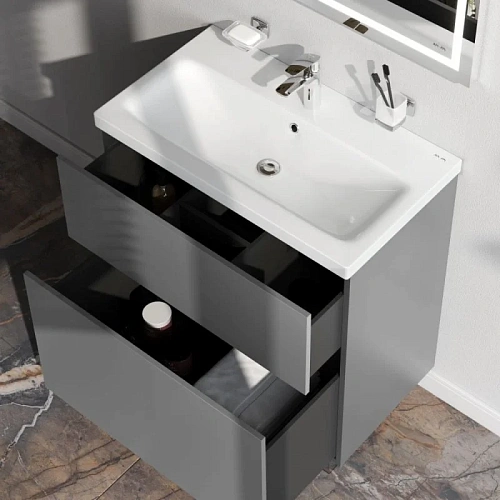 Тумба под раковину AM.PM Gem M90FSX07522GM32 напольная, 75 см push-to-open, графит матовый Тумба под раковину AM.PM Gem M90FSX07522GM32 напольная, 75 см push-to-open, графит матовый