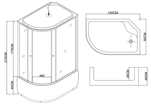 Душевая кабина Taliente 120x80x215см правая, тонированное стекло TA-12080G(R) Душевая кабина Taliente 120x80x215см правая, тонированное стекло TA-12080G(R)