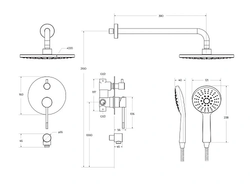 Душевая система CEZARES RELAX-DSET-01 встраиваемая, со шлангом, с держателем, хром Душевая система CEZARES RELAX-DSET-01 встраиваемая, со шлангом, с держателем, хром