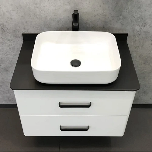 Тумба с раковиной Comforty Амстердам-75 00-00004668 белая с черной матовой столешницей и раковиной Comforty T-Y9378 Тумба с раковиной Comforty Амстердам-75 00-00004668 белая с черной матовой столешницей и раковиной Comforty T-Y9378