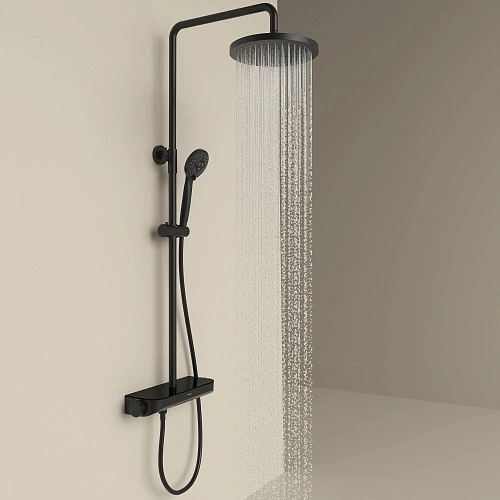 Душевая система SANCOS Teo SC11002MB c термостатом, встроенным изливом, с регулировкой по высоте, черный матовый Душевая система SANCOS Teo SC11002MB c термостатом, встроенным изливом, с регулировкой по высоте, черный матовый