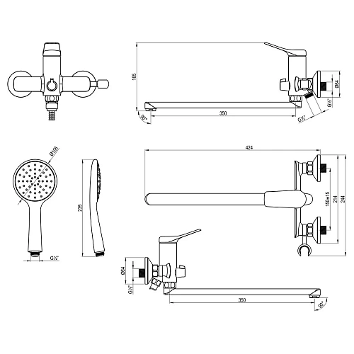 Смеситель для ванны Lemark Ortus LM11351C универсальный, хром Смеситель для ванны Lemark Ortus LM11351C универсальный, хром