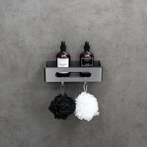 Полка Lemark SHELF LINE с крючками, графит/вставка-пластик графит 9776045 Полка Lemark SHELF LINE с крючками, графит/вставка-пластик графит 9776045