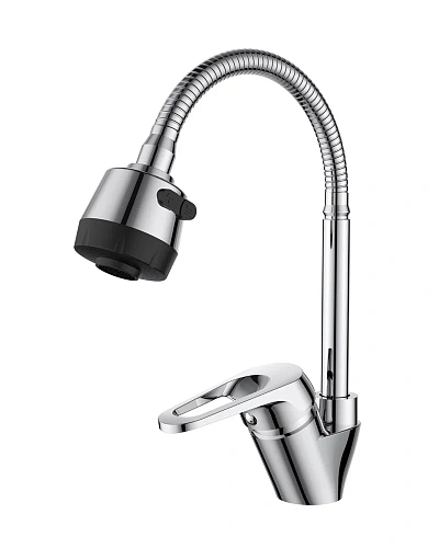 Смеситель для кухни OneLife P11-004cr полимерный с гибким изливом, хром Смеситель для кухни OneLife P11-004cr полимерный с гибким изливом, хром